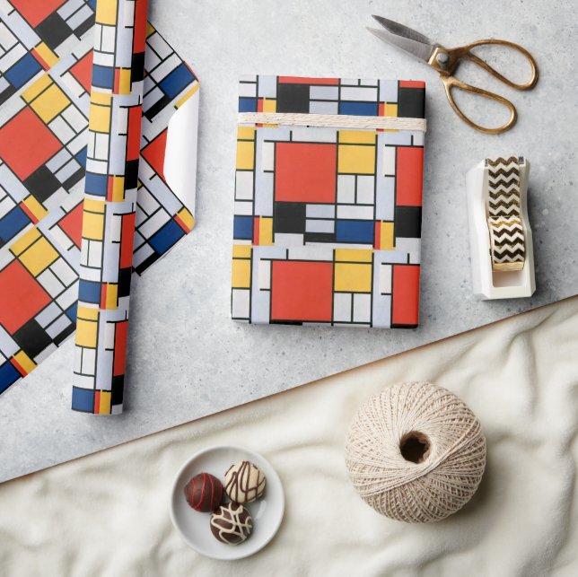 Papier Cadeau Composition Abstraite Vintage de Piet Mondrian (Artisanat)