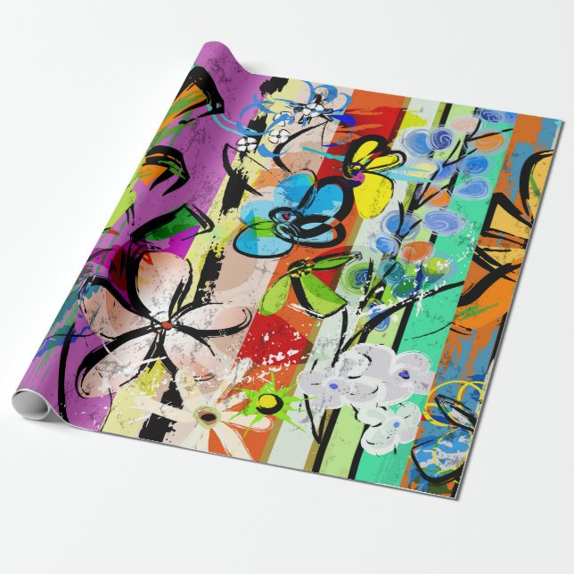 Papier Cadeau Composition arrière - plan abstraite avec fleurs,  (Déroulé)