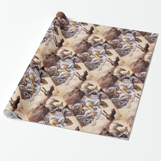 PAPIER CADEAU COMPOSITION AVEC DES ANIMAUX, CHEVAUX D'ÉLEVAGE, C (Déroulé)