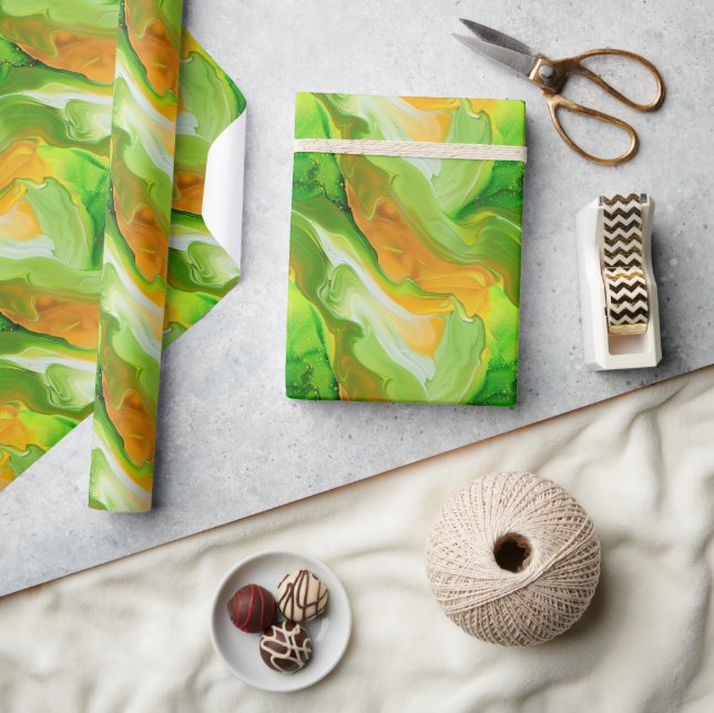 Papier Cadeau Composition avec néon vert et teintes dorées (Artisanat)