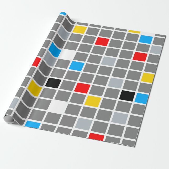 Papier Cadeau Composition de la mosaïque rétro minimale de Stijl (Déroulé)