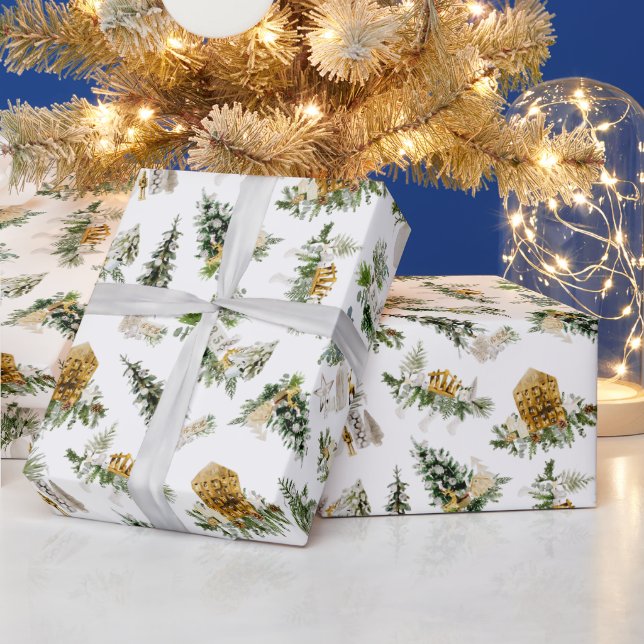 Papier Cadeau Composition de Noël à l'aquarelle bohème Félicitat (Vacances)