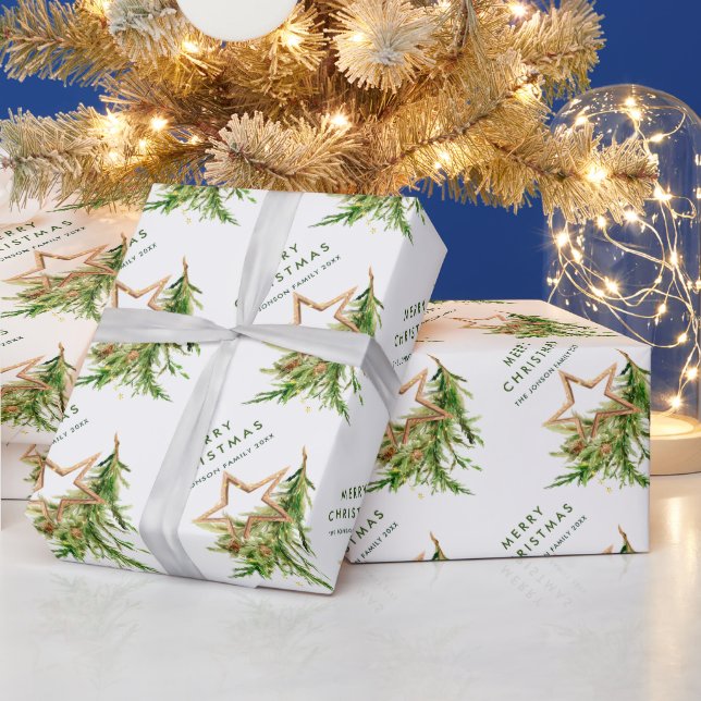 Papier Cadeau Composition de Noël aquarelle bohème Fêtes (Vacances)
