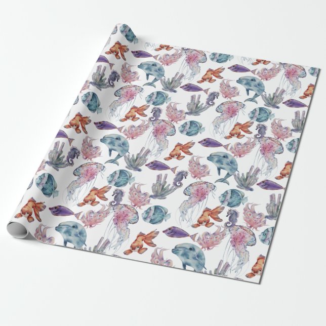 Papier Cadeau Composition de série de aquarelle sous-marine Desi (Déroulé)
