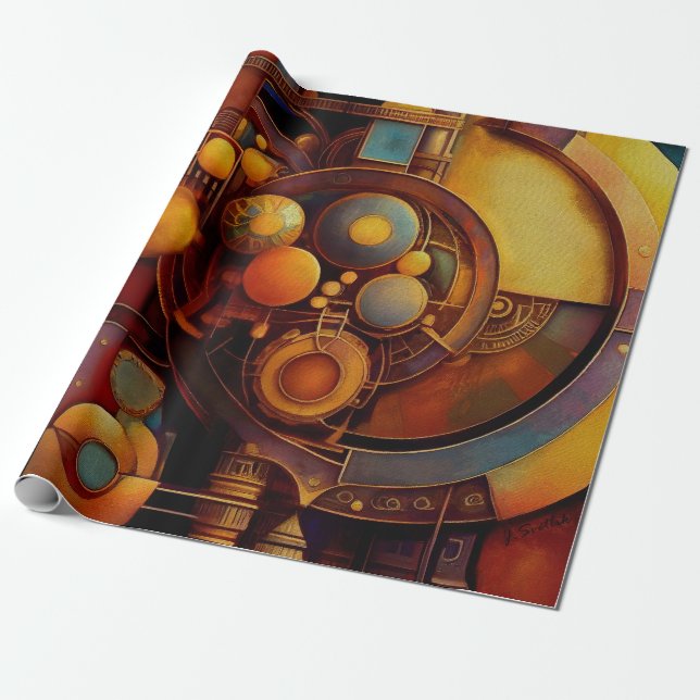 Papier Cadeau Composition d'Orbe Mécanique Steampunk (Déroulé)