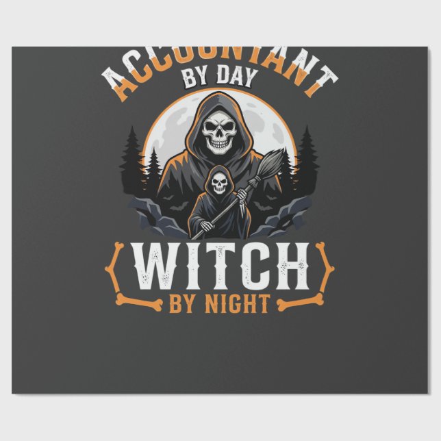 Papier Cadeau Comptable Halloween le jour Sorcière la nuit Desig (Plat)