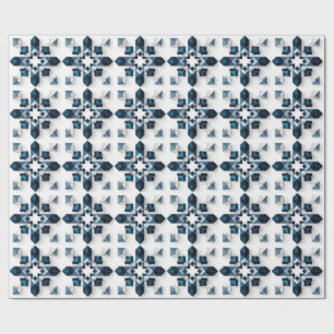 Papier Cadeau Conception Abstraite Géométrique en Bleu et Blanc