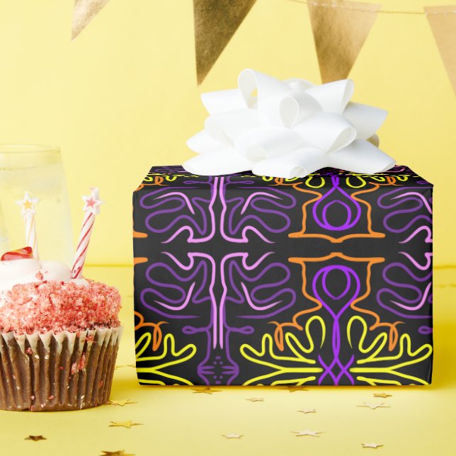 Papier Cadeau Conception Abstraite violet, jaune, orange et rose (Fête d'anniversaire)