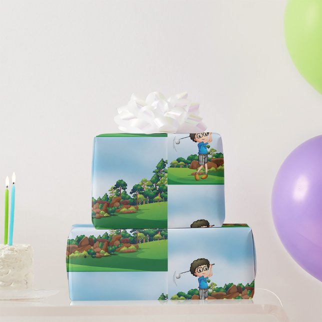Papier Cadeau Conception amusante de golf pour garçon avec dessi (Créateur téléchargé)