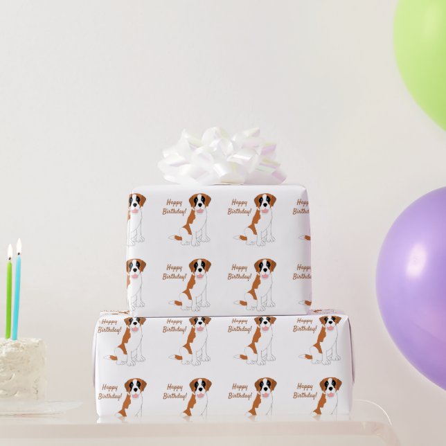Papier Cadeau Conception d'anniversaire de chien Saint-Bernard (Cadeaux de fête)