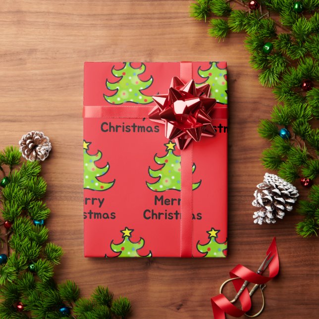 Papier Cadeau Conception d'arbre fantaisiste de Joyeux Noël (Cadeau de vacances)