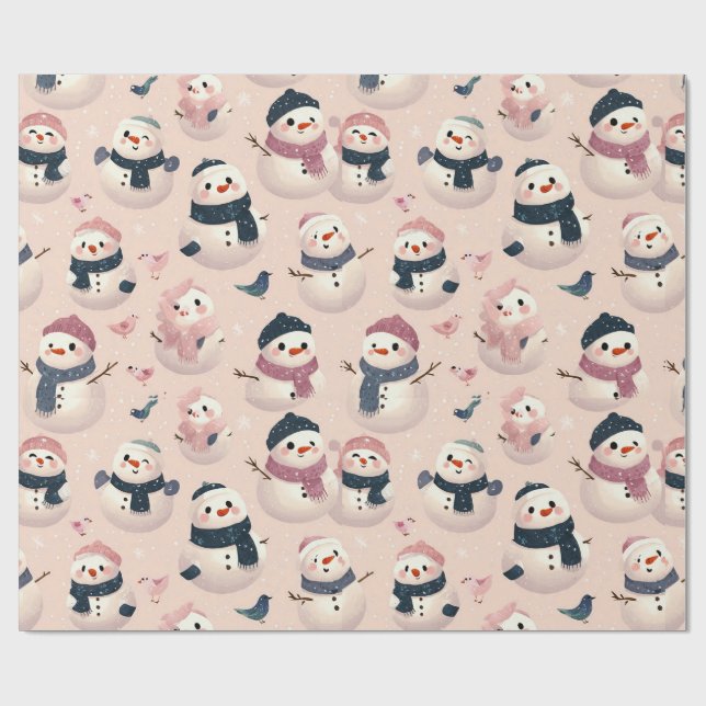 Papier Cadeau conception de bonhomme de neige charmant (Plat)