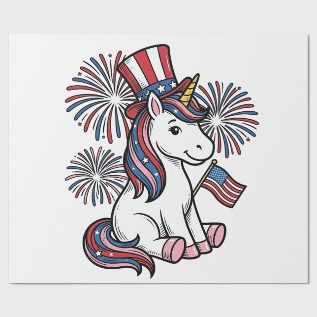 Papier Cadeau Conception de chemise de feux d'artifice de licorn (Plat)