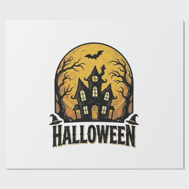 Papier Cadeau Conception de chemise Halloween Maison Hantée Vint (Plat)