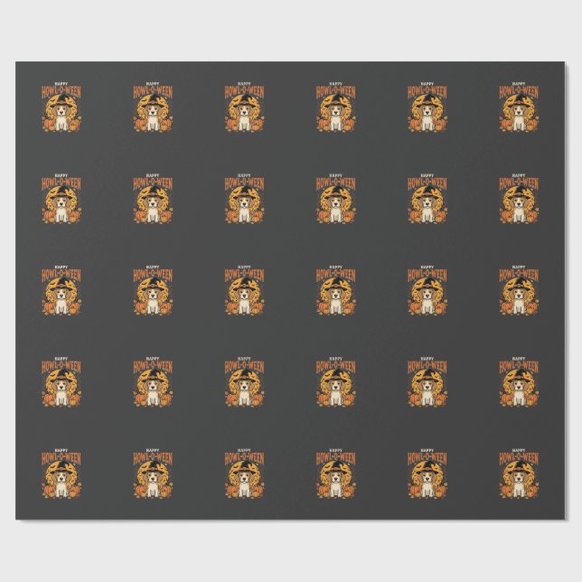 Papier Cadeau Conception de chien de citrouille de Beagle Hallow (Plat)