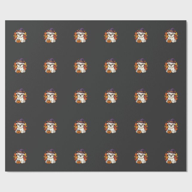 Papier Cadeau Conception de chien de citrouille d'Halloween de B (Plat)