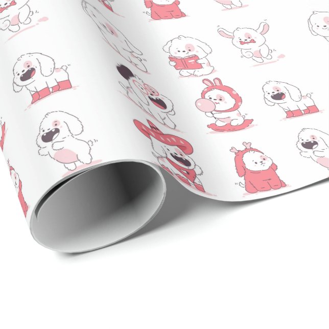 Papier Cadeau conception de chien mignonne kawaii (Coin rond)