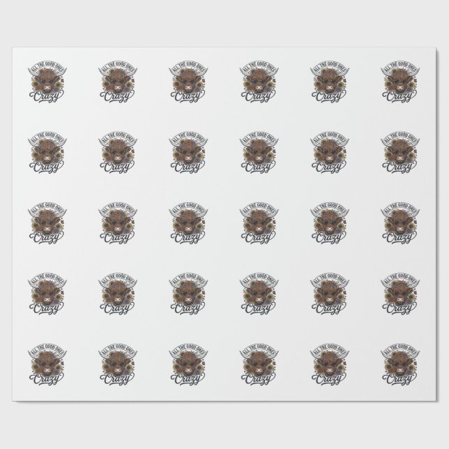 Papier Cadeau Conception de citation folle florale de vache high (Plat)