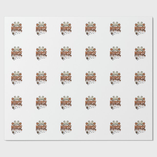 Papier Cadeau Conception de citrouille fantôme d'infirmière Hall (Plat)
