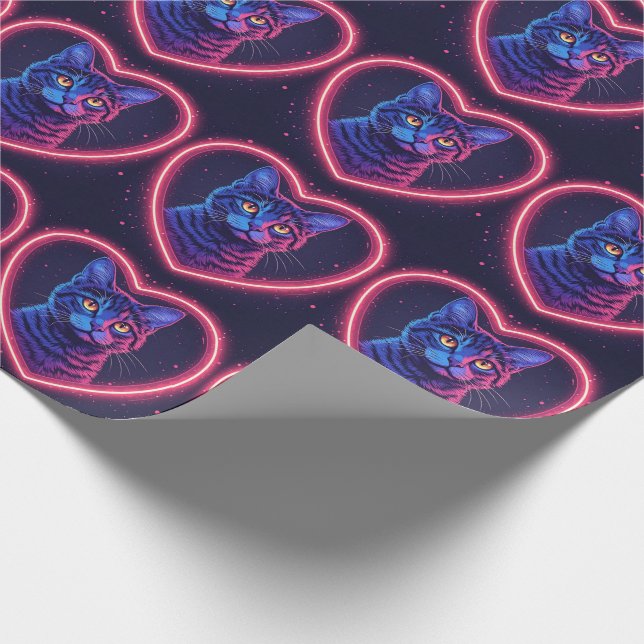 Papier Cadeau Conception de cœur de chat néon - Amour de chaton  (Coin)