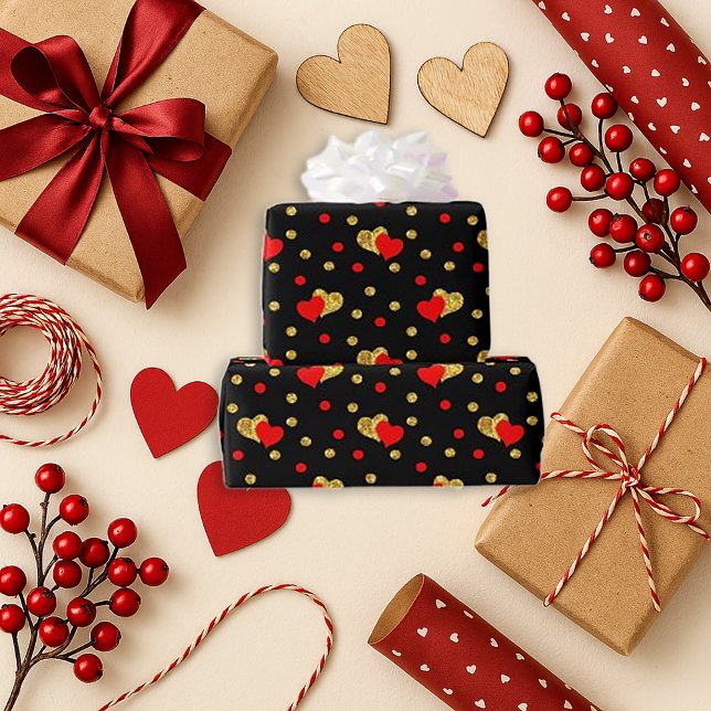 Papier Cadeau Conception de cœur noir romantique (Créateur téléchargé)