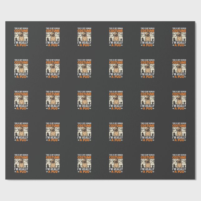 Papier Cadeau Conception de costume humain drôle de pug Hallowee (Plat)