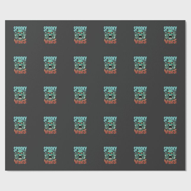 Papier Cadeau Conception de crâne de fantôme Halloween Vibes eff (Plat)