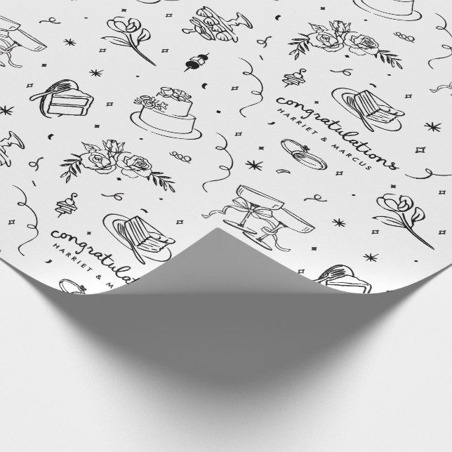 Papier Cadeau Conception de doodles de mariage personnalisable (Coin)