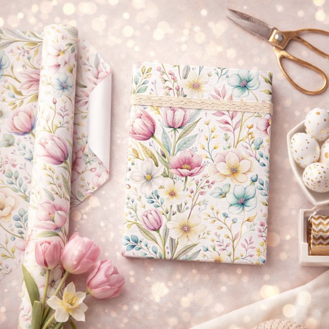 Papier Cadeau Conception de fleurs de Pâques botaniques douces (Créateur téléchargé)