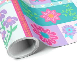 Papier Cadeau Conception de fleurs vibrantes en fleurs