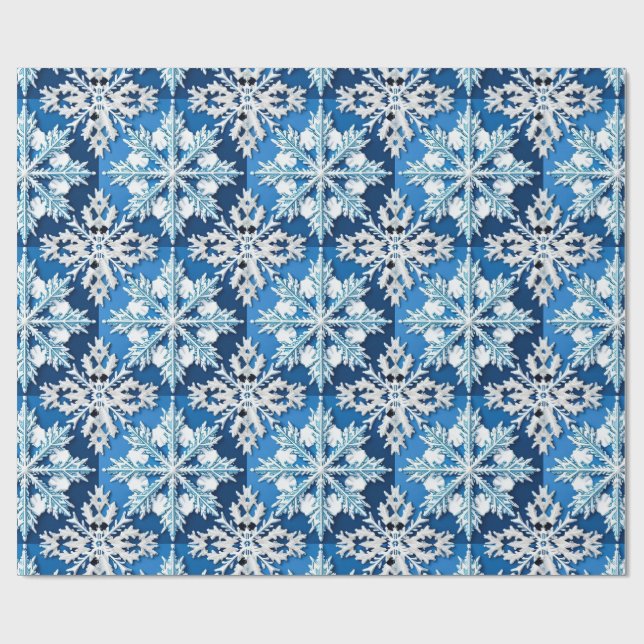 Papier Cadeau Conception de flocon de neige bleu complexe  (Plat)