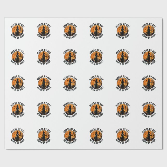 Papier Cadeau Conception de garde de sorcière de Halloween vinta (Plat)