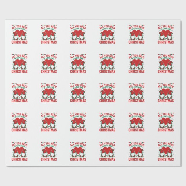 Papier Cadeau Conception de gnome de Noël amour coeur Santa (Plat)