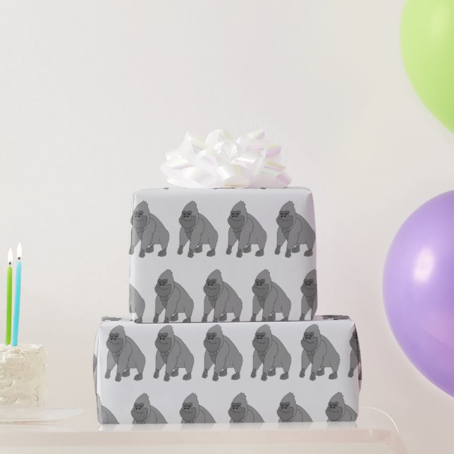 Papier Cadeau Conception de gorille gris sur fond de couleur au  (Cadeaux de fête)