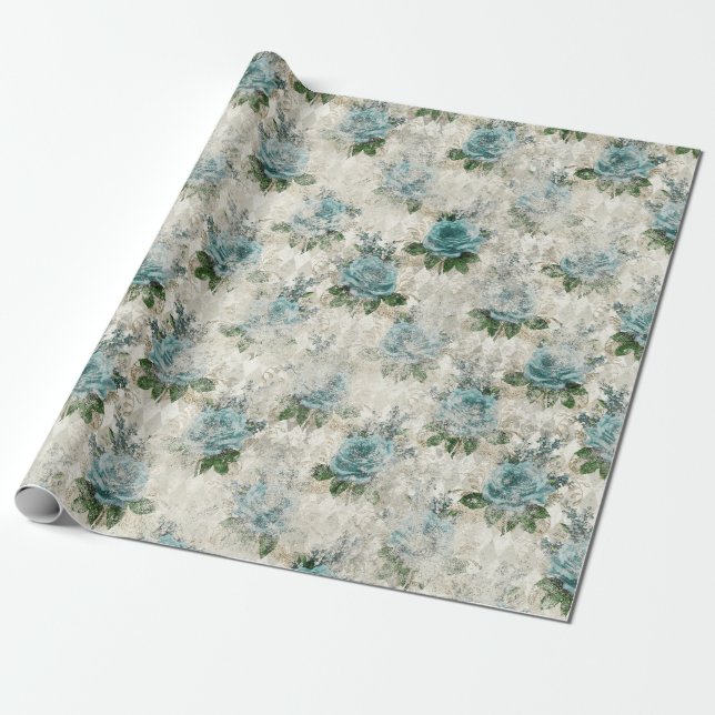 Papier Cadeau Conception de la série aqua florale délabrée 2 (Déroulé)