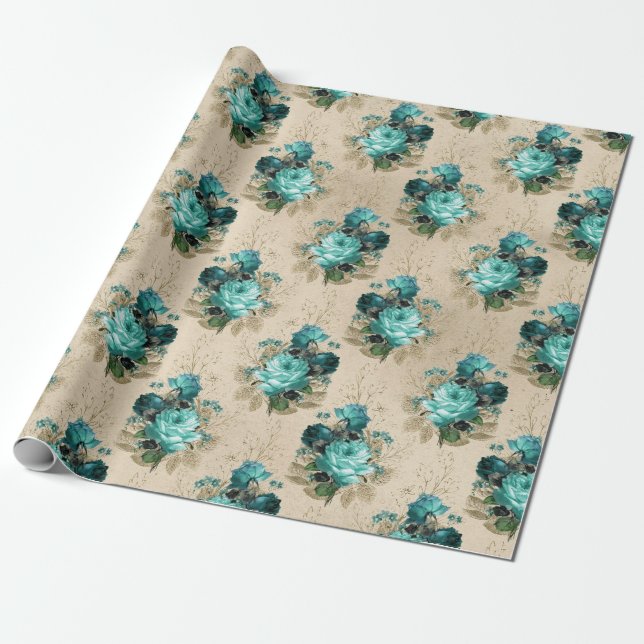 Papier Cadeau Conception de la série aqua florale délabrée 3 (Déroulé)