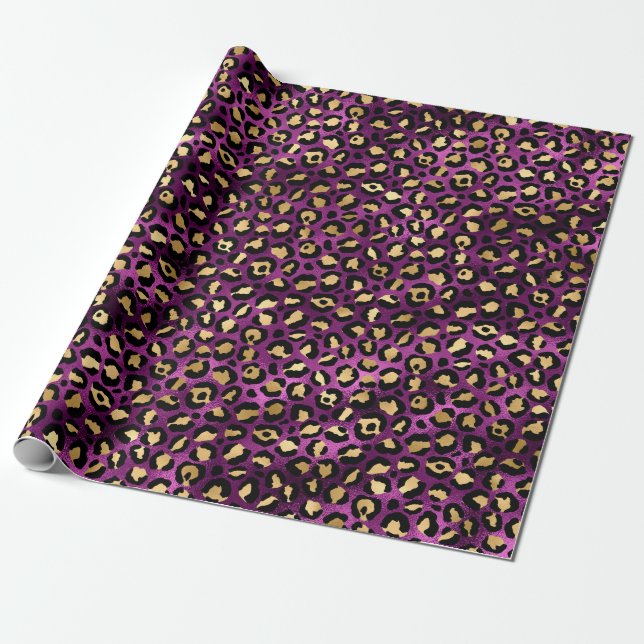 Papier Cadeau Conception de la série Leopard violet et or 1 (Déroulé)