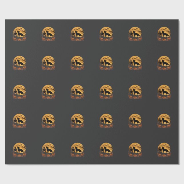 Papier Cadeau Conception de lune de Halloween de berger allemand (Plat)
