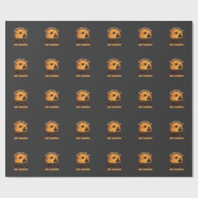 Papier Cadeau Conception de lune d'Halloween de fantômes et d'om (Plat)