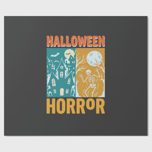 Papier Cadeau Conception de maison hantée Halloween Moon Skeleto (Plat)
