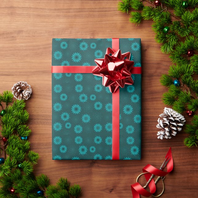 Papier Cadeau Conception de mandala à feuilles de teal sur fond  (Cadeau de vacances)