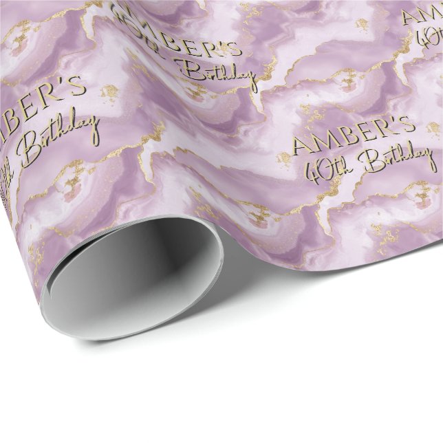 Papier Cadeau Conception de marbre abstrait or violet pâle (Coin rond)