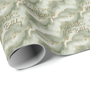 Papier Cadeau Conception de marbre abstrait vert sauge or