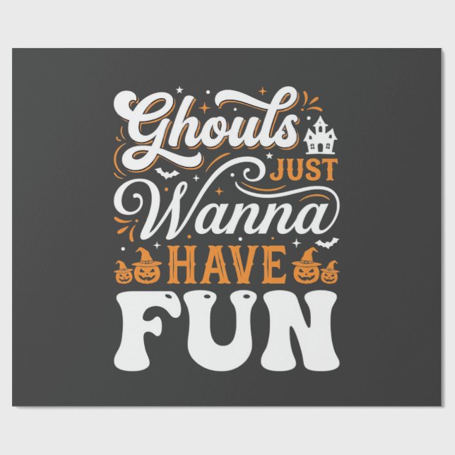 Papier Cadeau Conception de monstres d'Halloween qui veulent jus (Plat)
