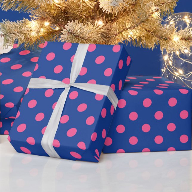 Papier Cadeau Conception de motif à pois rose sur bleu (Créateur téléchargé)