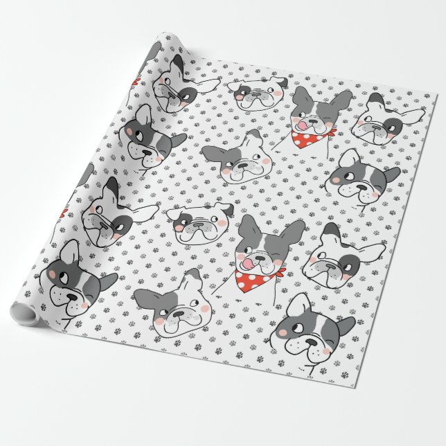 Papier Cadeau Conception de motif de chien joueur (Déroulé)