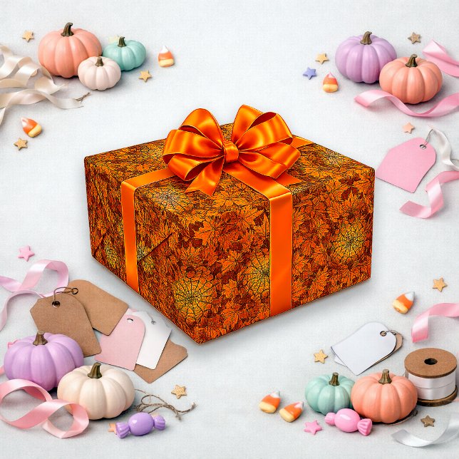 Papier Cadeau Conception de motif de feuille d'automne Halloween (Créateur téléchargé)