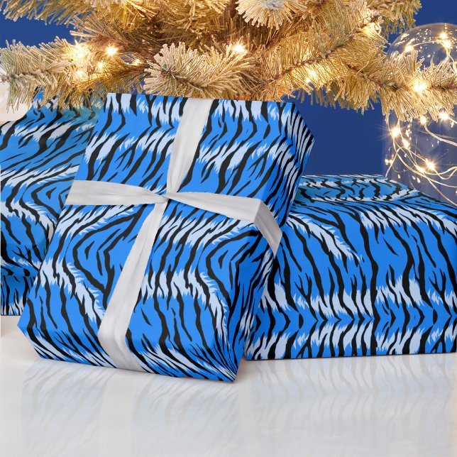 Papier Cadeau Conception de motif de peau d'animal Tigre Bleu  (Créateur téléchargé)