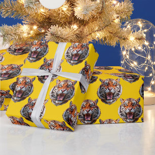 Papier Cadeau Conception de motif de tête de tigre jaune 