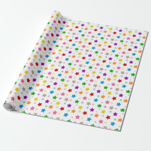 Papier Cadeau Conception de motif d'étoiles colorées blanc